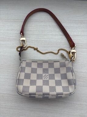 Louis Vuitton Mini Pochette Damier Azur with Burgundy Strap